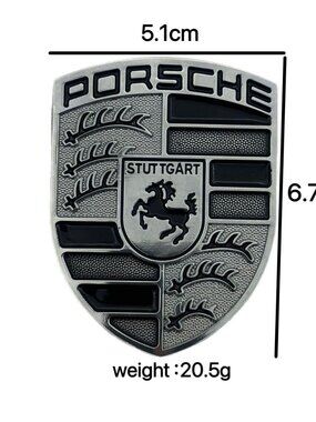 Brand New PORSCHE Hood Crest Emblem Badge Shield Silver Black Metal